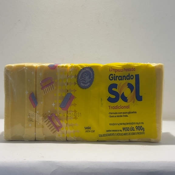 SABÃO JABÓN.SOAP TRADICIONAL GLICERINADO GIRANDO SOL LIMPEZA FRESCA REDUÇÃO DE 1kg PARA 900g CONTÉM 5UNIDADES