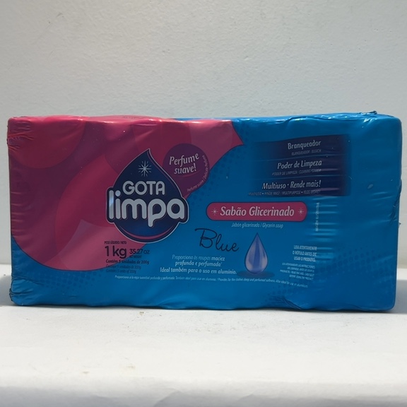 SABÃO GLICERINA GOTA LIMPA BLUE 1kg CONTÉM 5un DE 200g