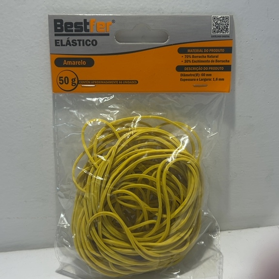 ELÁSTICO BESTFER AMARELO 50g DIÂMETRO 60mm LARGURA 1,6mm