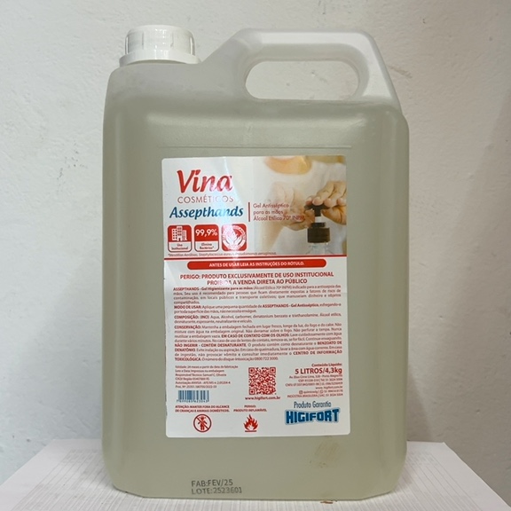 GEL ANTISSÉPTICO ÁLCOOL ELÍTICO 70 VINA COSMÉTICOS 5L