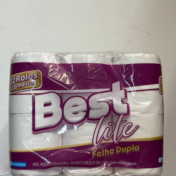 PAPEL HIGIÊNICO BEST LITE FOLHA DUPLA CONTÉM 12 ROLOS DE 20M X 10CM